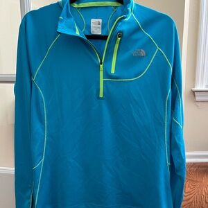 North Face Turquoise and Neon Green HalfZip Pullover Size L